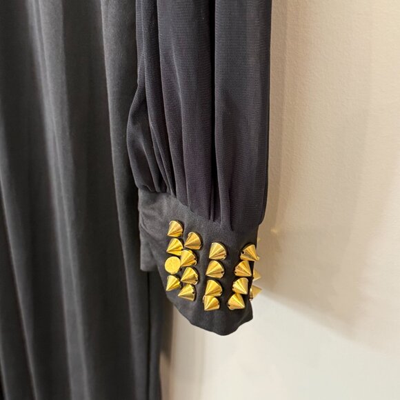 Elegant Jumpsuit Long Sheer Sleeve Deep V-Neck Wide Leg Gold Studs XL - Picture 5 of 8